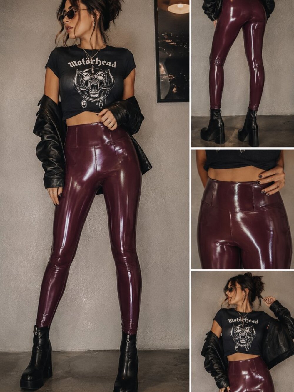 NWT Spanx Faux Patent Leather High Rise Stretch Leggings in Ruby size S